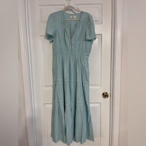 Anthropologie The Somerset Maxi Dress, light blue, linen, like new Size L